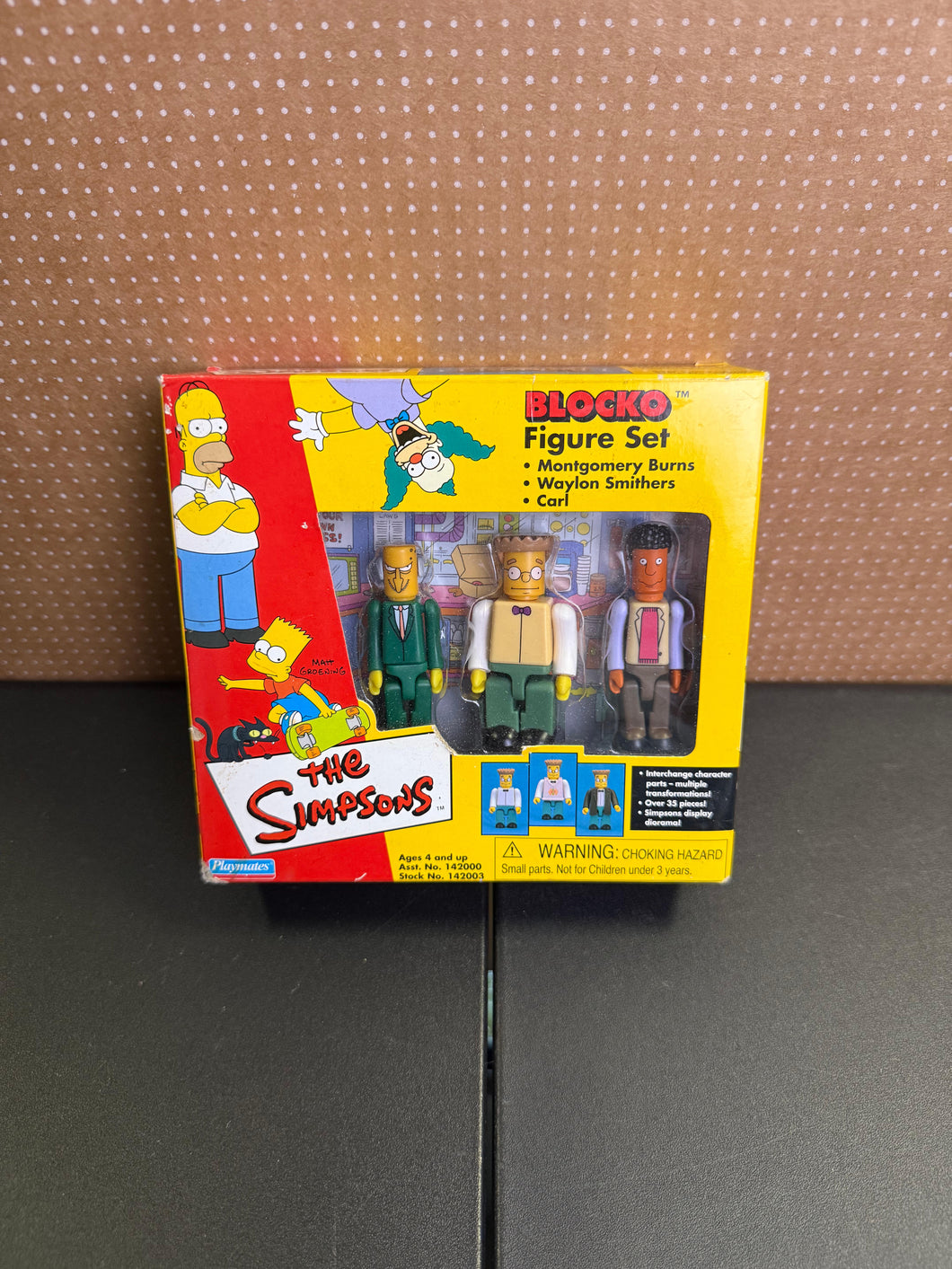 The Simpsons BLOCKO Figure Set; Montgomery Burns, Smithers & Carl NIB Playmates